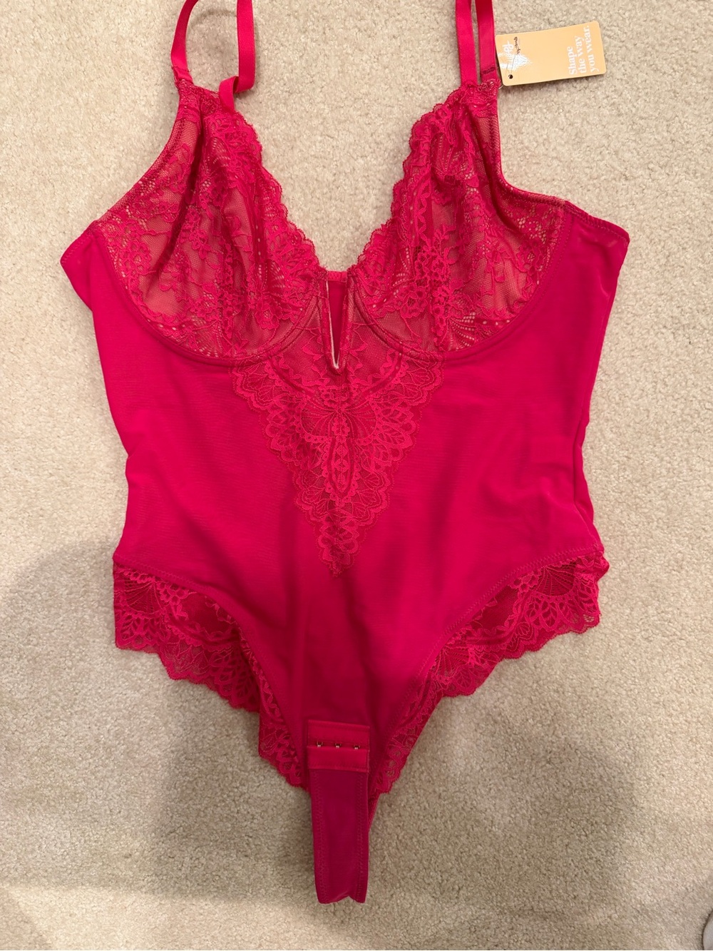 NWT Popilush Hot Pink Lace Underwire Shapewear Bodysuit XXL